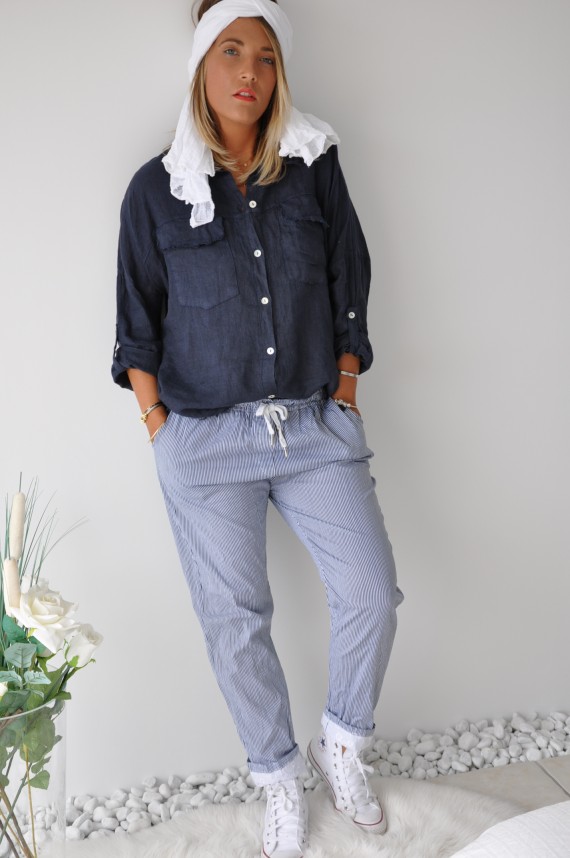 Pantalon Olivia Rayé Bleu