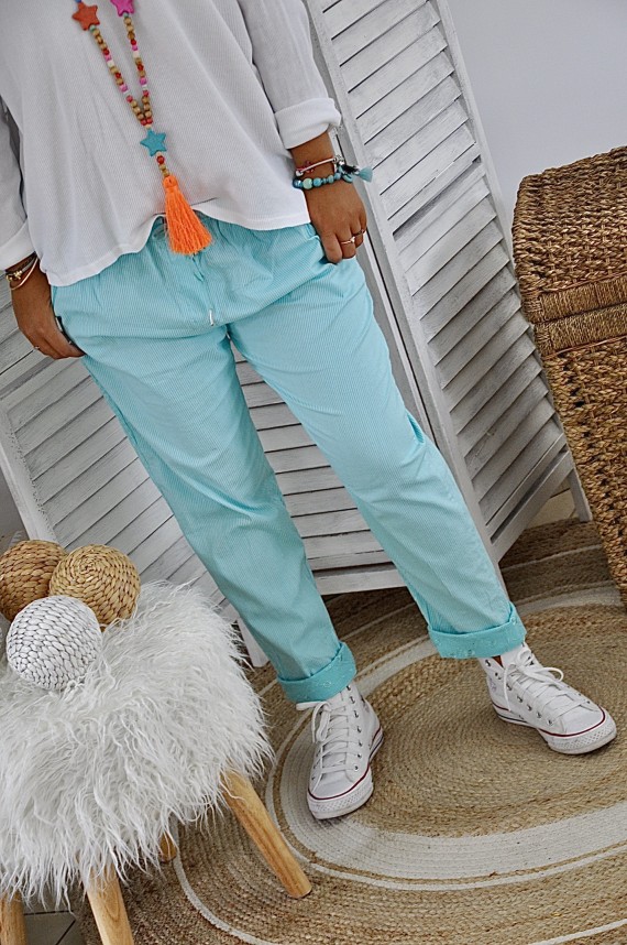 Pantalon Olivia Rayé Turquoise