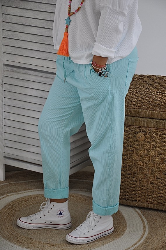 Pantalon Olivia Rayé Turquoise