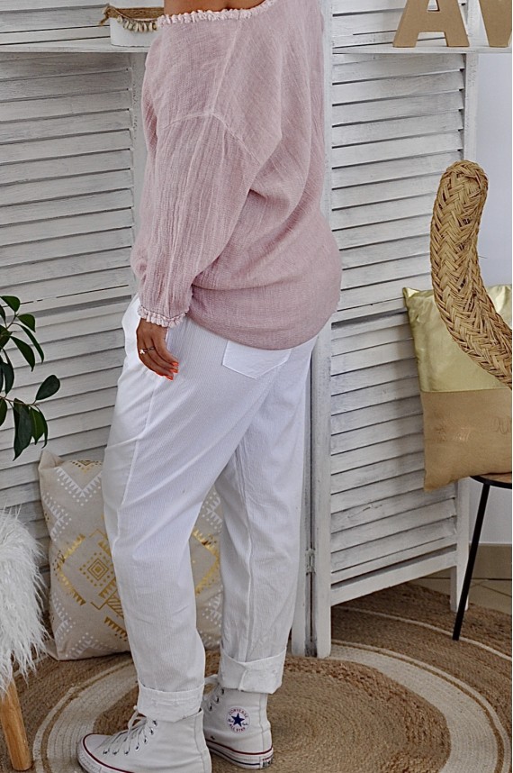 Pantalon Olivia Rayé Blanc