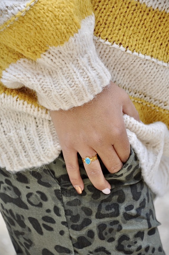 Turquoise Palm Ring Acier