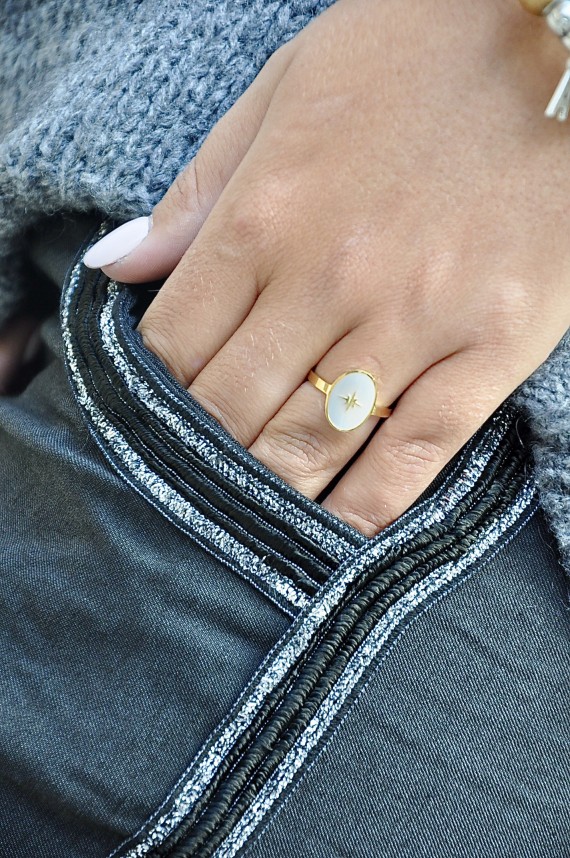 Ring White BohoChic Acier