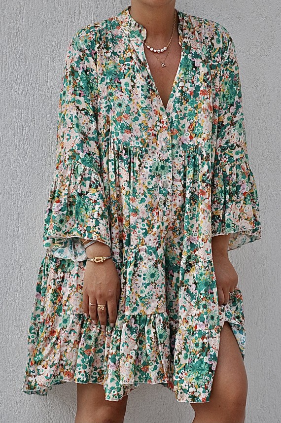 Dress Girly Flowers Green